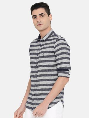 grey striped casual shirt - 17772218 - Standard Image - 2