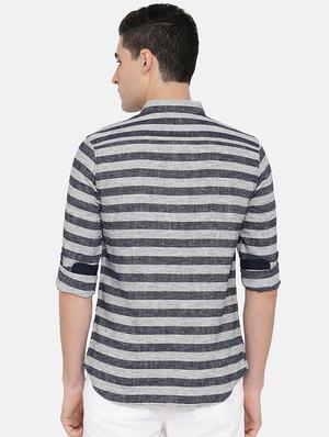 grey striped casual shirt - 17772218 - Standard Image - 3