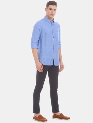 blue checkered linen casual shirt - 17772241 - Standard Image - 4