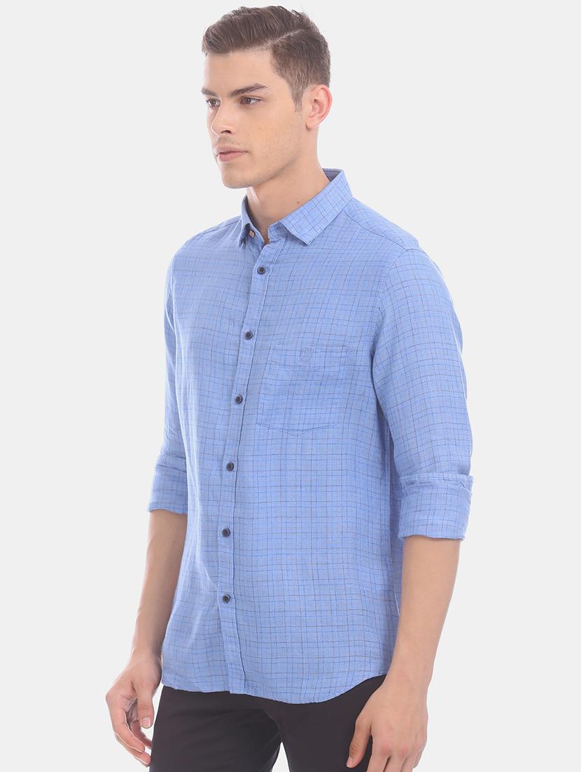 blue checkered linen casual shirt - 17772241 - Zoom Image - 2