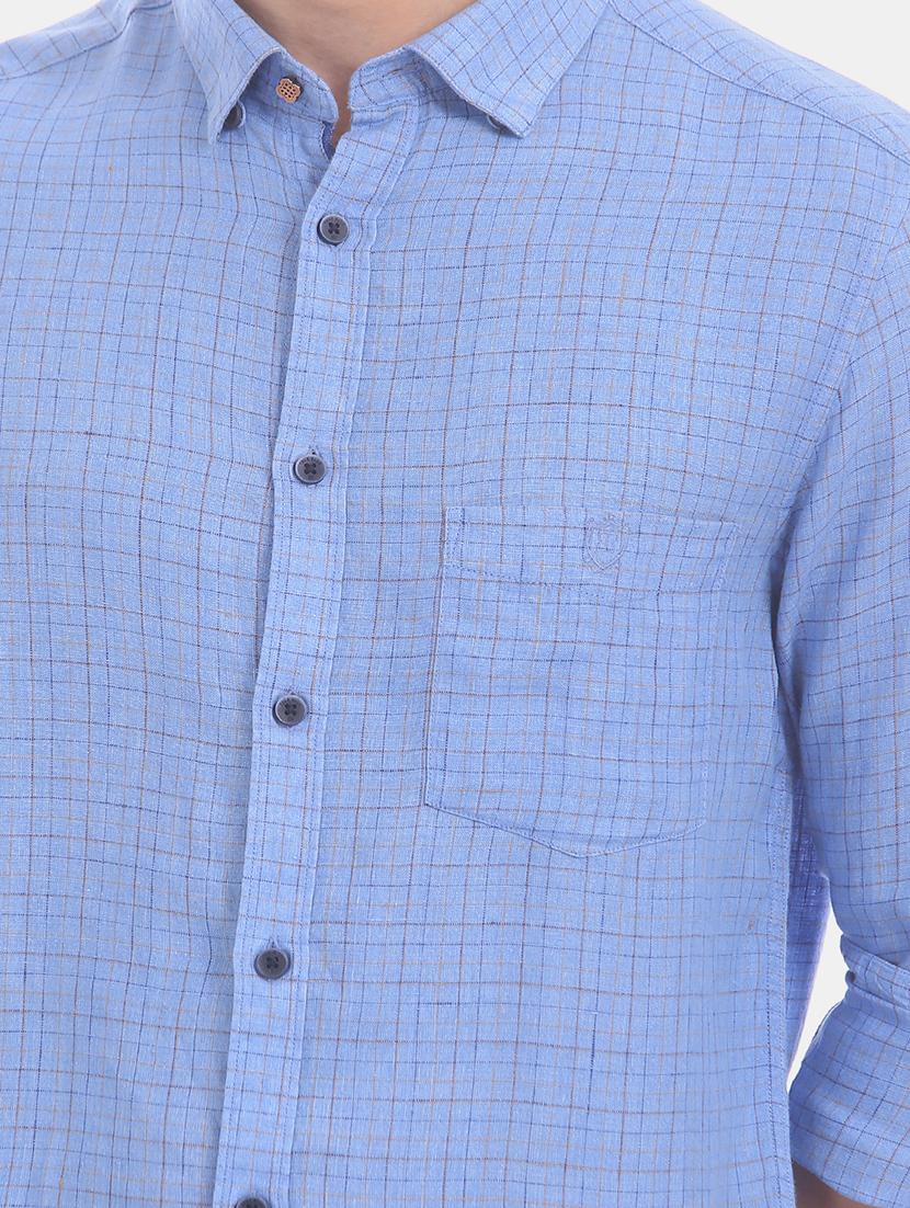 blue checkered linen casual shirt - 17772241 - Zoom Image - 5