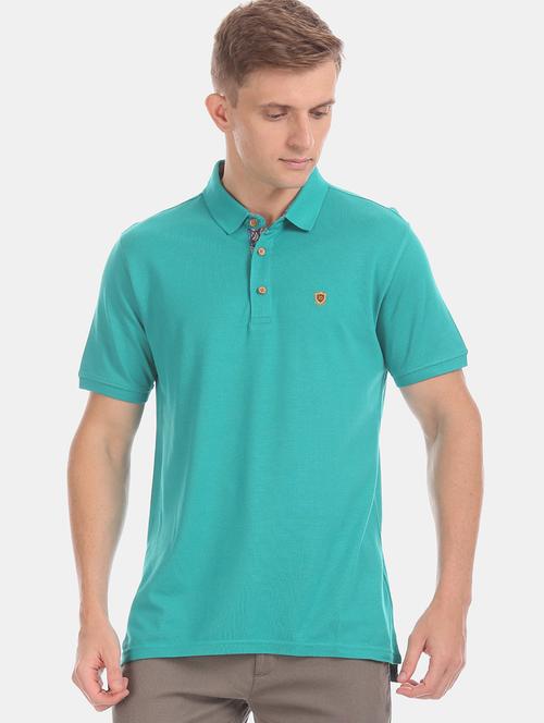 blue solid polo t-shirt - 17772323 - Standard Image - 1