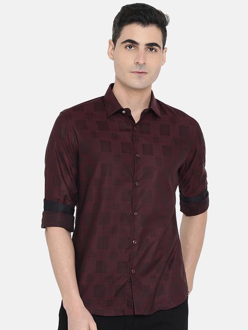 maroon self design casual shirt - 17772367 - Standard Image - 1