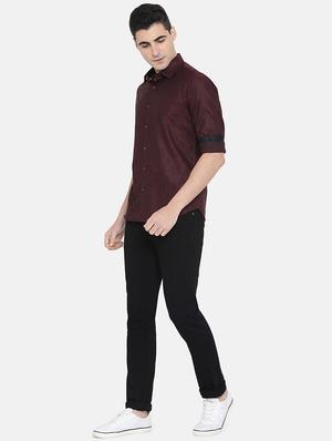 maroon self design casual shirt - 17772367 - Standard Image - 4