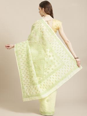 ada hand-embroidered lemon chikankari saree with blouse - 17772684 - Standard Image - 2