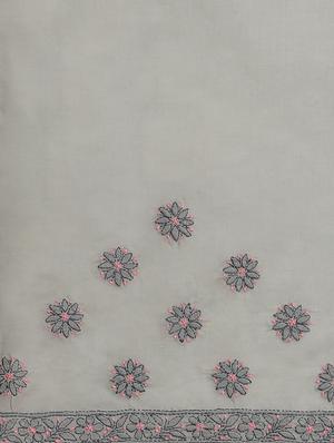 ada hand-embroidered grey chikankari saree with blouse - 17772689 - Standard Image - 4