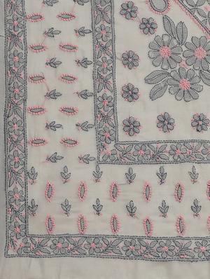 ada hand-embroidered grey chikankari saree with blouse - 17772689 - Standard Image - 6