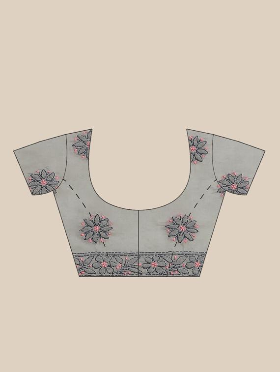 ada hand-embroidered grey chikankari saree with blouse - 17772689 - Zoom Image - 3