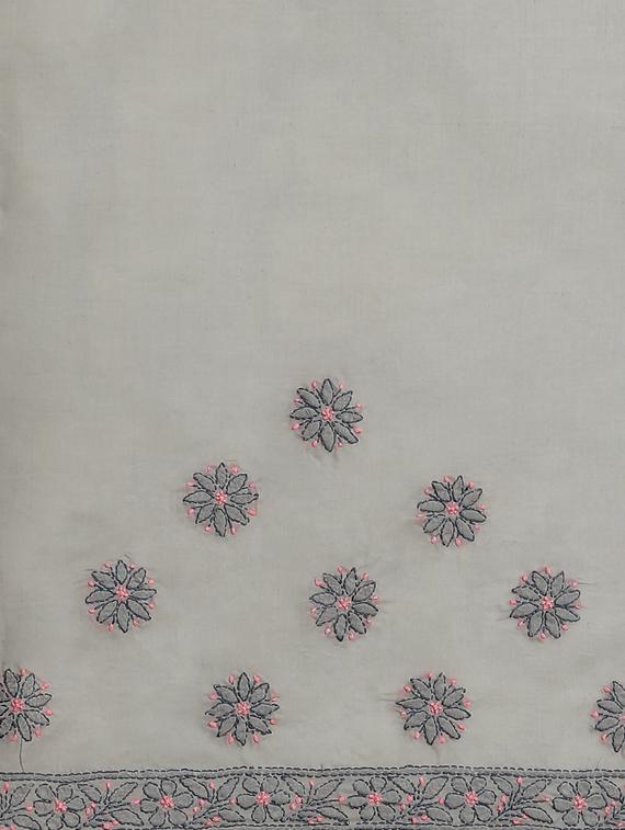 ada hand-embroidered grey chikankari saree with blouse - 17772689 - Zoom Image - 4