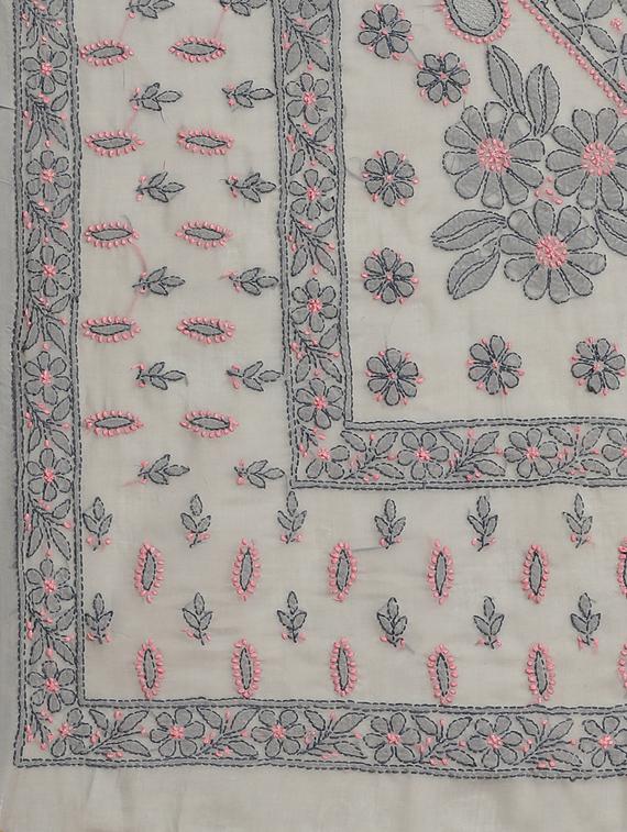 ada hand-embroidered grey chikankari saree with blouse - 17772689 - Zoom Image - 6