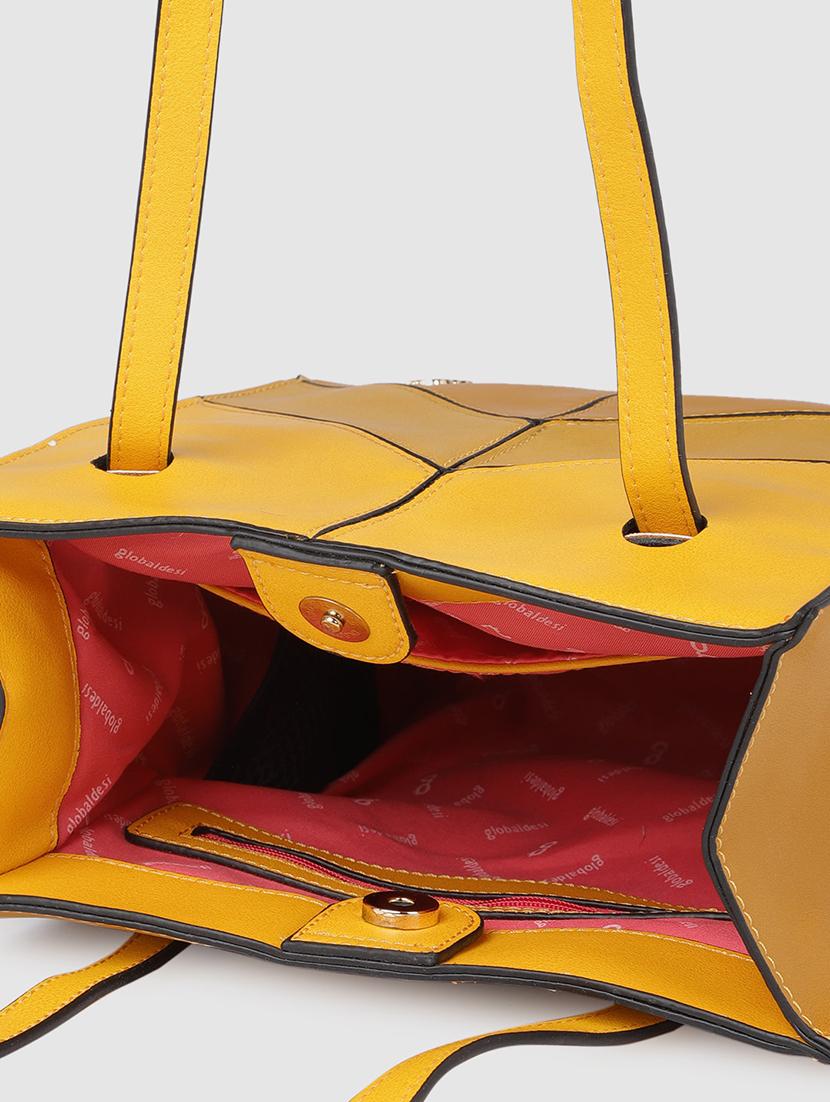 mustard leatherette (pu) regular handbag - 17773040 - Zoom Image - 3