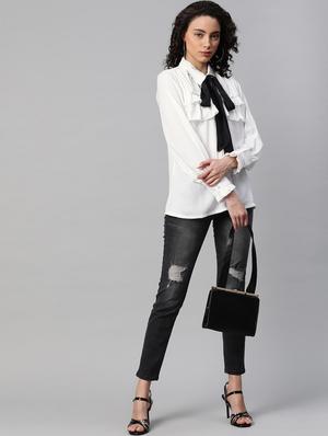 tie knot ruffle detail shirt - 17773416 - Standard Image - 4