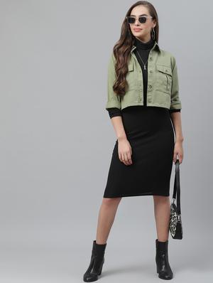 long sleeved crop denim jacket - 17773578 - Standard Image - 4