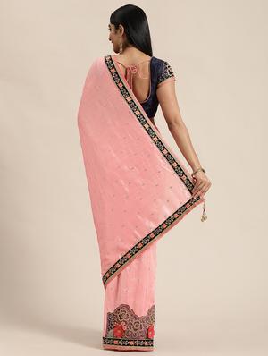lace bordered embroidered saree with blouse - 17773591 - Standard Image - 2