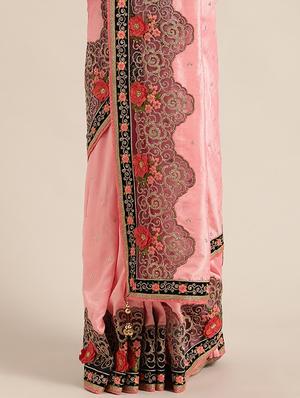 lace bordered embroidered saree with blouse - 17773591 - Standard Image - 4