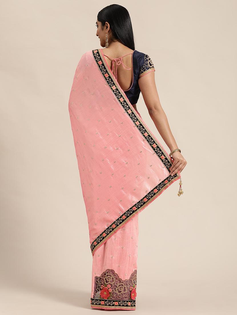 lace bordered embroidered saree with blouse - 17773591 - Zoom Image - 2