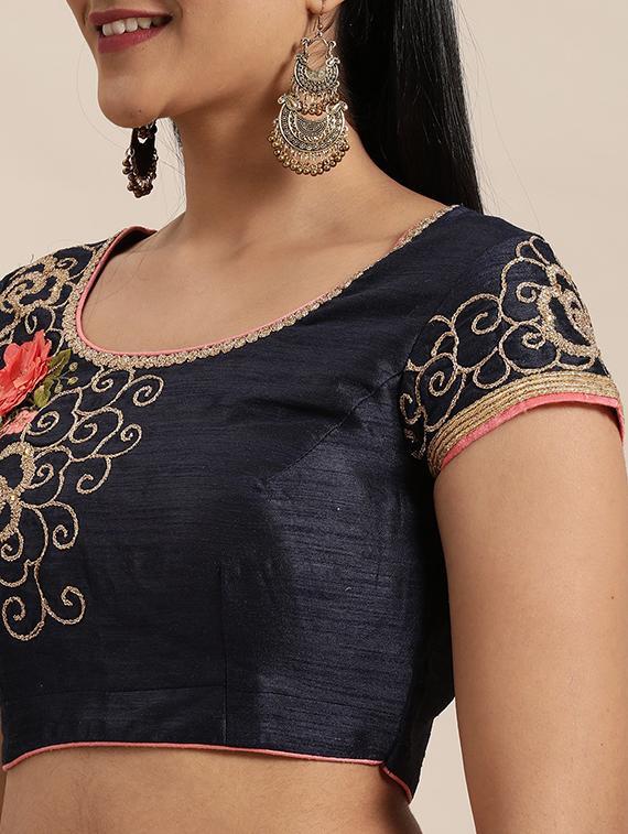 lace bordered embroidered saree with blouse - 17773591 - Zoom Image - 3