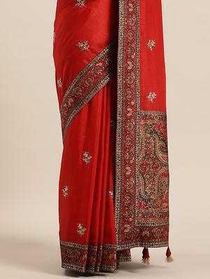lace bordered embroidered saree with blouse - 17773593 - Standard Image - 2