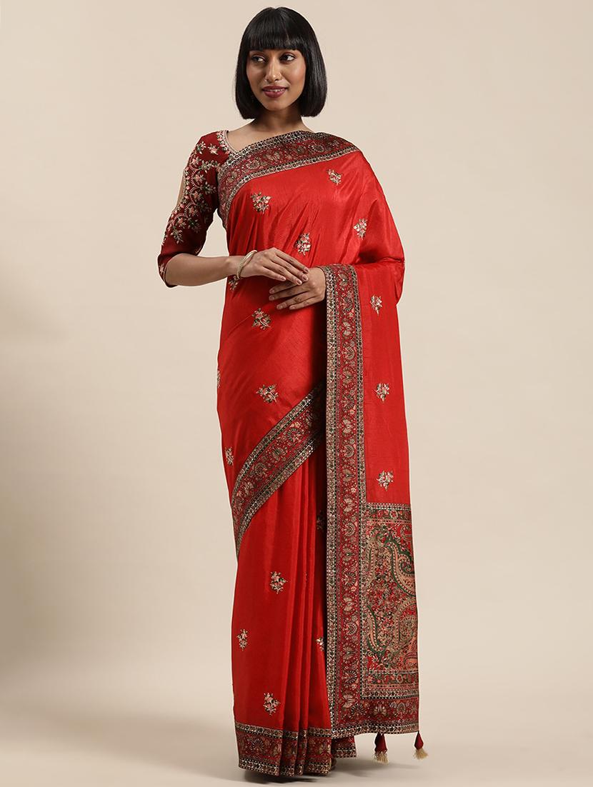 lace bordered embroidered saree with blouse - 17773593 - Zoom Image - 1