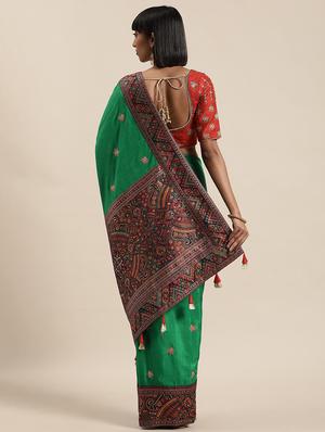 lace bordered embroidered saree with blouse - 17773594 - Standard Image - 2