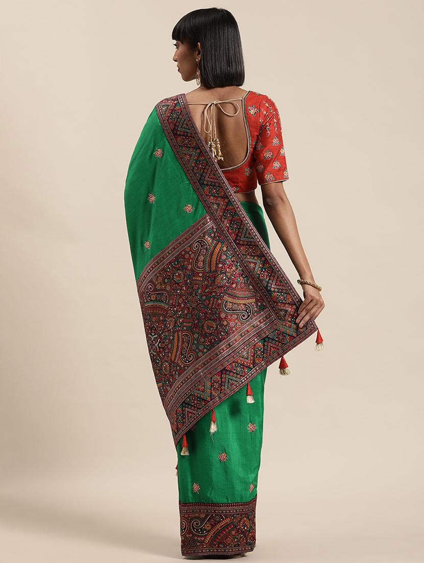 lace bordered embroidered saree with blouse - 17773594 - Zoom Image - 2
