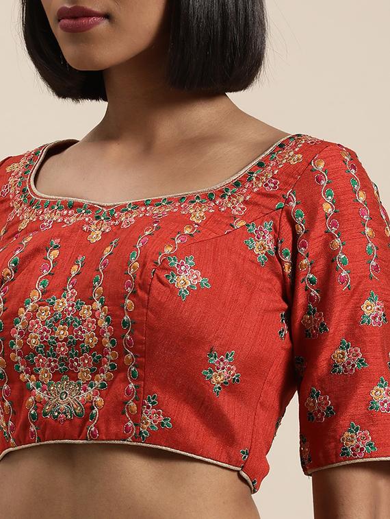 lace bordered embroidered saree with blouse - 17773594 - Zoom Image - 3