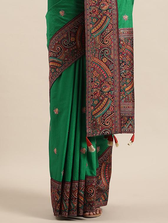 lace bordered embroidered saree with blouse - 17773594 - Zoom Image - 4