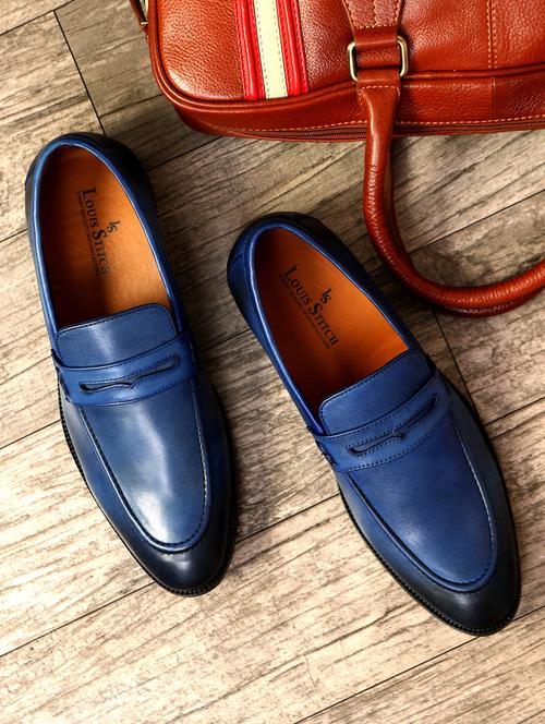 blue leather handicraft loafers - 17773833 - Standard Image - 1