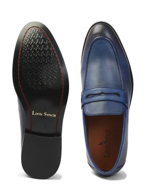 blue leather handicraft loafers - 17773833 - Standard Image - 4