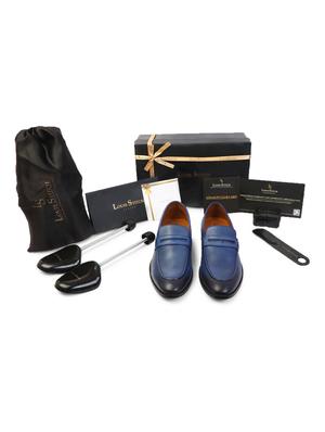 blue leather handicraft loafers - 17773833 - Standard Image - 5