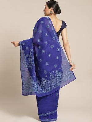 ada hand-embroidered blue chikankari saree with blouse - 17774163 - Standard Image - 2