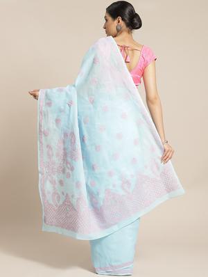 ada hand-embroidered light blue chikankari saree with blouse - 17774164 - Standard Image - 2