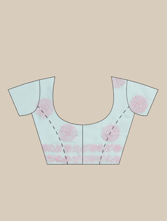 ada hand-embroidered light blue chikankari saree with blouse - 17774164 - Zoom Image - 3