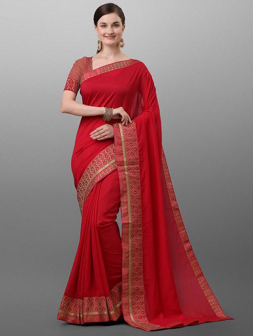 solid bordered saree with blouse - 17774546 - Standard Image - 1