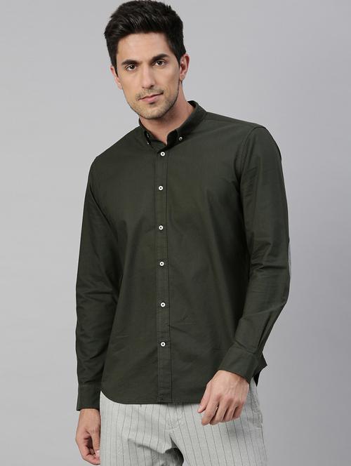 olive green solid casual shirt - 17774672 - Standard Image - 1