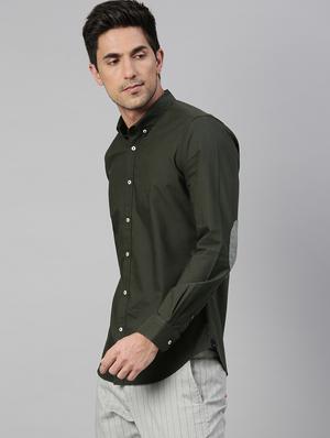 olive green solid casual shirt - 17774672 - Standard Image - 2