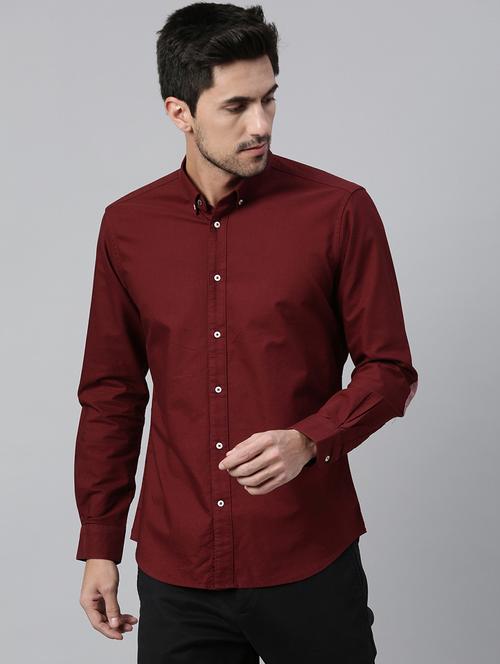maroon solid casual shirt - 17774673 - Standard Image - 1