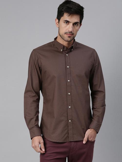 brown solid casual shirt - 17774677 - Standard Image - 1