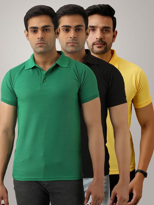 set of 3 multi colored solid polo t-shirts - 17774871 - Standard Image - 1