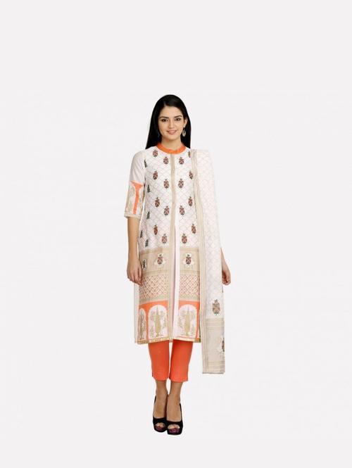 white printed band neck 3/4 sleeves - 17775124 - Standard Image - 1
