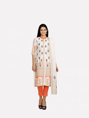 white printed band neck 3/4 sleeves - 17775124 - Standard Image - 2