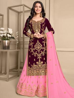 printed unstitched palazzo suit - 17775471 - Standard Image - 2