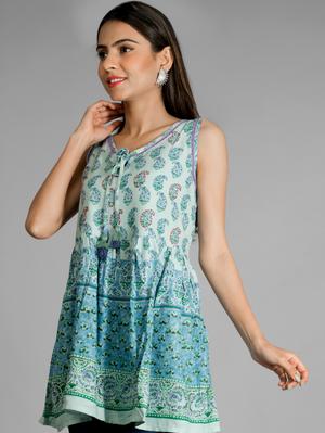 green rayon sleeveless top with embroidery - 17775664 - Standard Image - 2