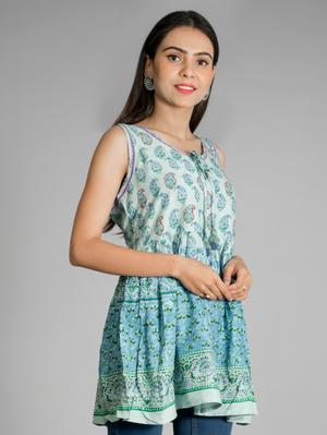 green rayon sleeveless top with embroidery - 17775664 - Standard Image - 3