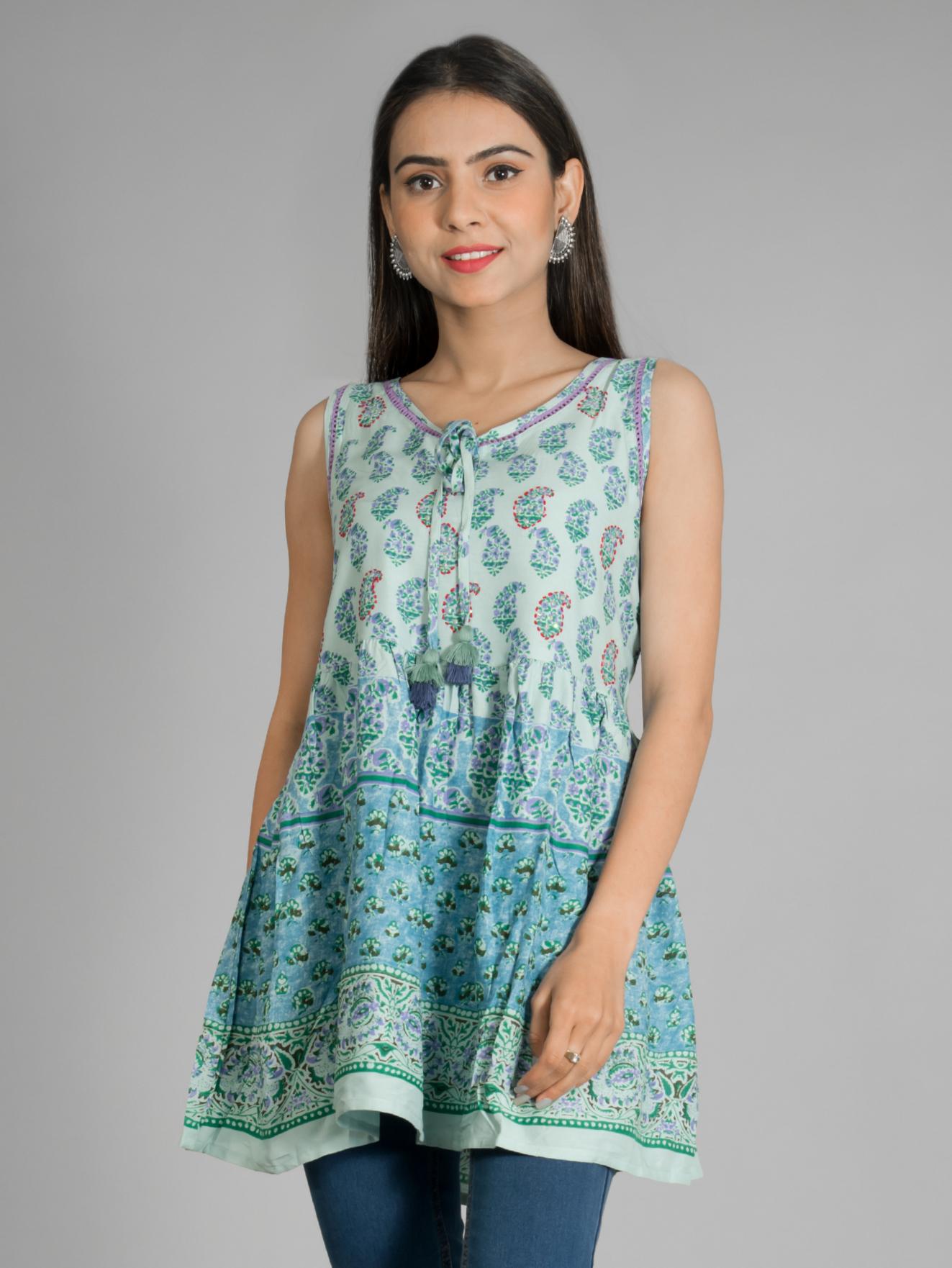 green rayon sleeveless top with embroidery - 17775664 - Zoom Image - 1