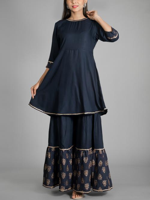 beautiful royal blue rayon staple kurti - 17775665 - Standard Image - 1