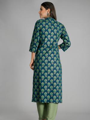 beautiful jaipuri rayon peacock green kurta - 17775666 - Standard Image - 5