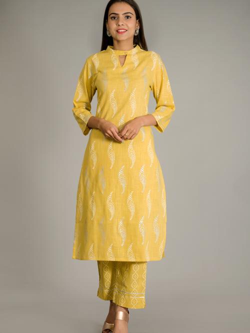 yellow jaipuri rayon silver print kurta - 17775674 - Standard Image - 1