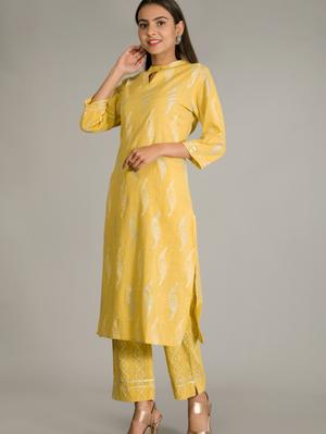 yellow jaipuri rayon silver print kurta - 17775674 - Standard Image - 2
