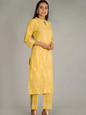 yellow jaipuri rayon silver print kurta - 17775674 - Standard Image - 3